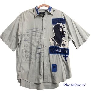 Tupac Makaveli Shirt Mens XL Gray Rose That Grew Poem Button Down Rap Hip Hop